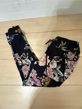 Grace & Lace Black Floral Loggers Joggers with Pink and Peach Blooms